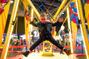 Boy on trampolines